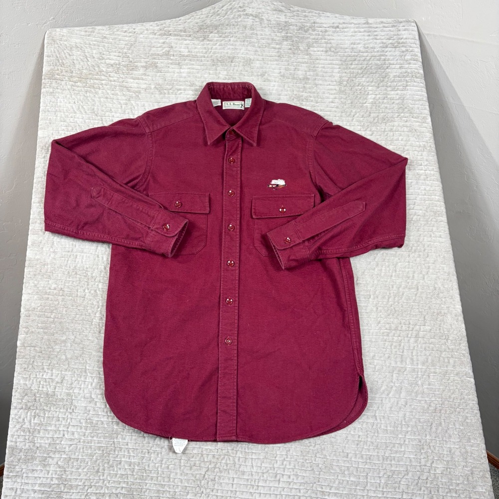 Vintage LL Bean Chamois Cloth Shirt Mens 15.5 Burgundy Red Cotton Made in USA